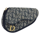 Christian Dior Trotter Canvas Saddle Pouch Navy Gold Auth 160847-1