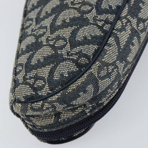 Christian Dior Trotter Canvas Saddle Pouch Navy Gold Auth 160847
