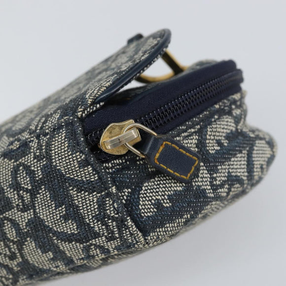 Christian Dior Trotter Canvas Saddle Pouch Navy Gold Auth 160847