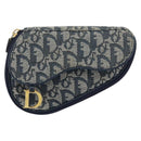 Christian Dior Trotter Canvas Saddle Pouch Navy Gold Auth 160847-2