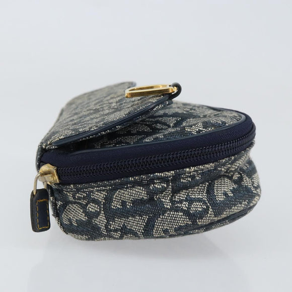 Christian Dior Trotter Canvas Saddle Pouch Navy Gold Auth 160847