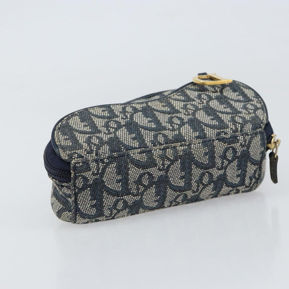 Christian Dior Trotter Canvas Saddle Pouch Navy Gold Auth 160847