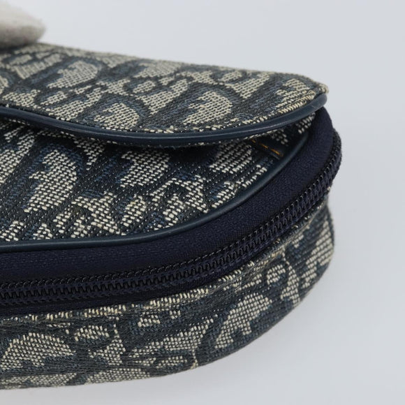 Christian Dior Trotter Canvas Saddle Pouch Navy Gold Auth 160847