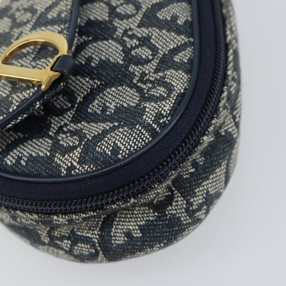Christian Dior Trotter Canvas Saddle Pouch Navy Gold Auth 160847