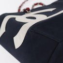 CHANEL Chain Tote Bag No5 Canvas Navy Silver CC Auth 160849-9