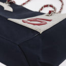 CHANEL Chain Tote Bag No5 Canvas Navy Silver CC Auth 160849-14