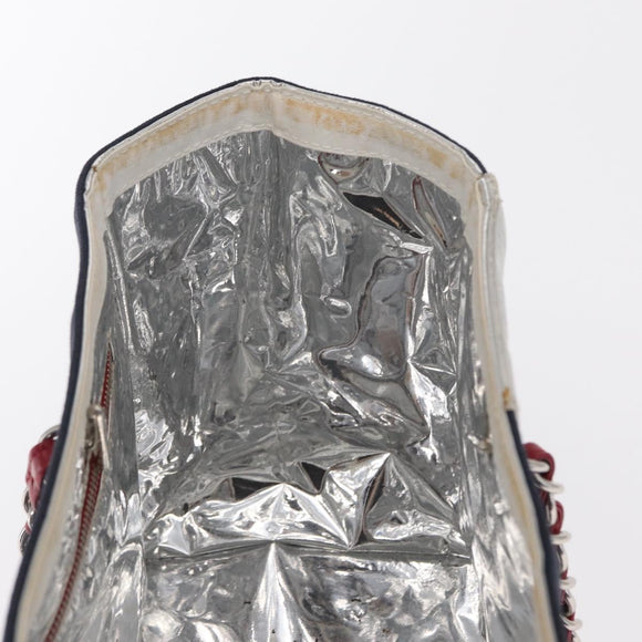 CHANEL Chain Tote Bag No5 Canvas Navy Silver CC Auth 160849