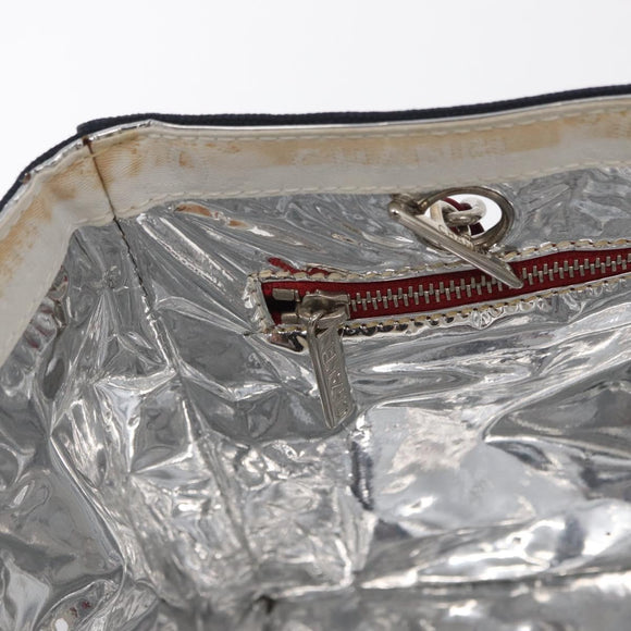 CHANEL Chain Tote Bag No5 Canvas Navy Silver CC Auth 160849