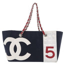 CHANEL Chain Tote Bag No5 Canvas Navy Silver CC Auth 160849-13