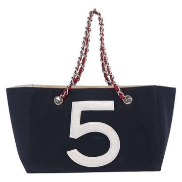 CHANEL Chain Tote Bag No5 Canvas Navy Silver CC Auth 160849 - 0