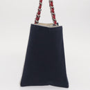 CHANEL Chain Tote Bag No5 Canvas Navy Silver CC Auth 160849-3