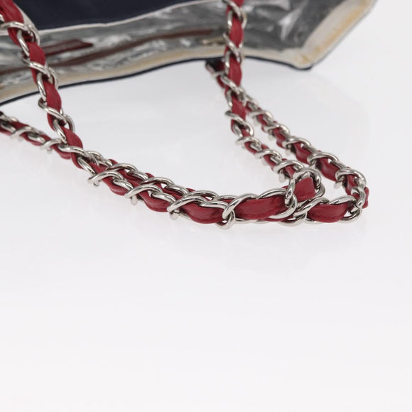 CHANEL Chain Tote Bag No5 Canvas Navy Silver CC Auth 160849