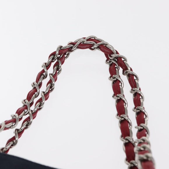 CHANEL Chain Tote Bag No5 Canvas Navy Silver CC Auth 160849