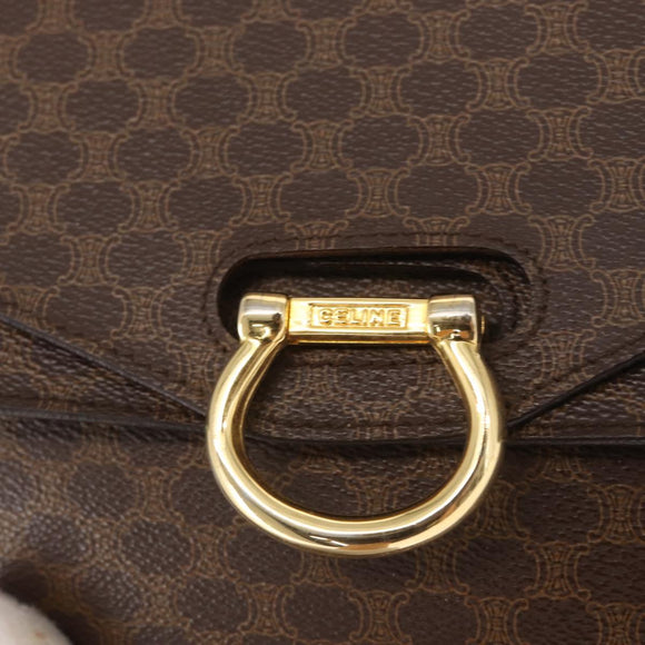 CELINE Macadam Canvas Hand Bag PVC Leather Brown Gold Auth 160851