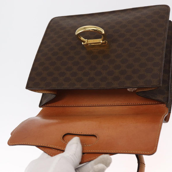 CELINE Macadam Canvas Hand Bag PVC Leather Brown Gold Auth 160851