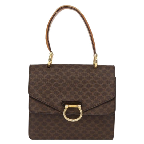 CELINE Macadam Canvas Hand Bag PVC Leather Brown Gold Auth 160851
