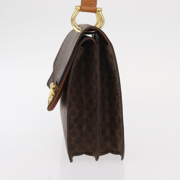 CELINE Macadam Canvas Hand Bag PVC Leather Brown Gold Auth 160851