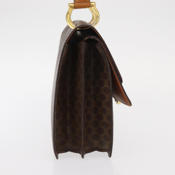CELINE Macadam Canvas Hand Bag PVC Leather Brown Gold Auth 160851