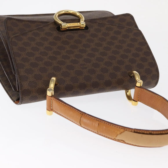 CELINE Macadam Canvas Hand Bag PVC Leather Brown Gold Auth 160851