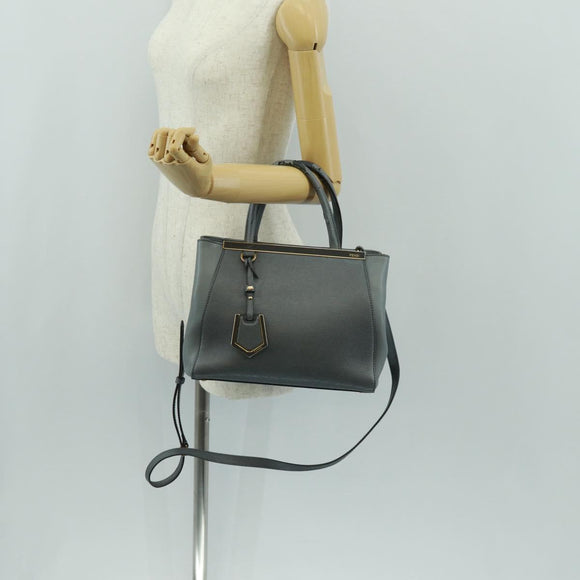 FENDI To joule Hand Bag Leather 2way Gray Gold Auth 160854