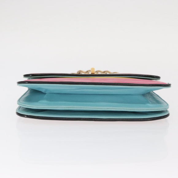 CHANEL Chain Matelasse 2.55 Shoulder Bag Patent Multicolor Gold CC Auth 160855