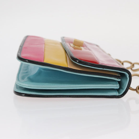 CHANEL Chain Matelasse 2.55 Shoulder Bag Patent Multicolor Gold CC Auth 160855