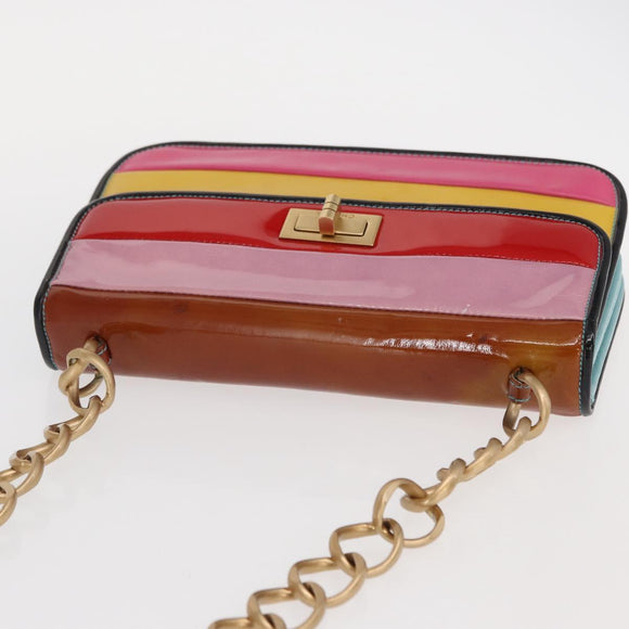 CHANEL Chain Matelasse 2.55 Shoulder Bag Patent Multicolor Gold CC Auth 160855
