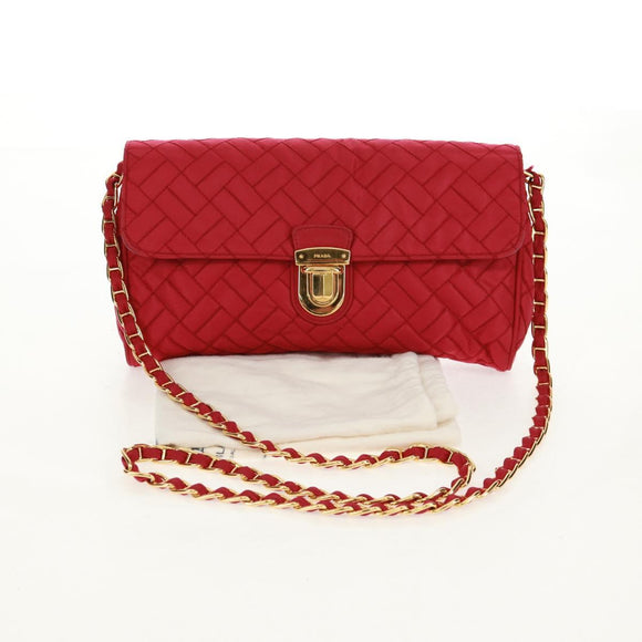 PRADA Chain Shoulder Bag Nylon Pink Gold Auth 160856V