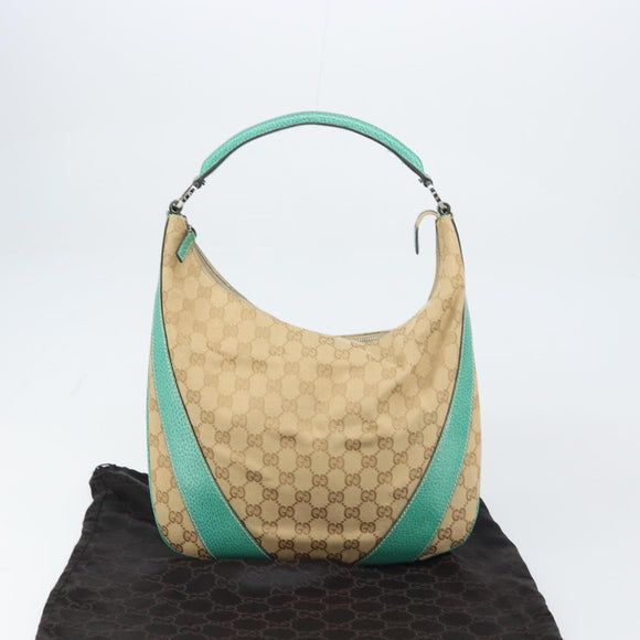 GUCCI GG Canvas Shoulder Bag Beige Silver 124357 Auth 160861