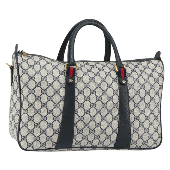 GUCCI GG Supreme Sherry Line Boston Bag PVC Navy Gold 39 02 041 Auth 160862