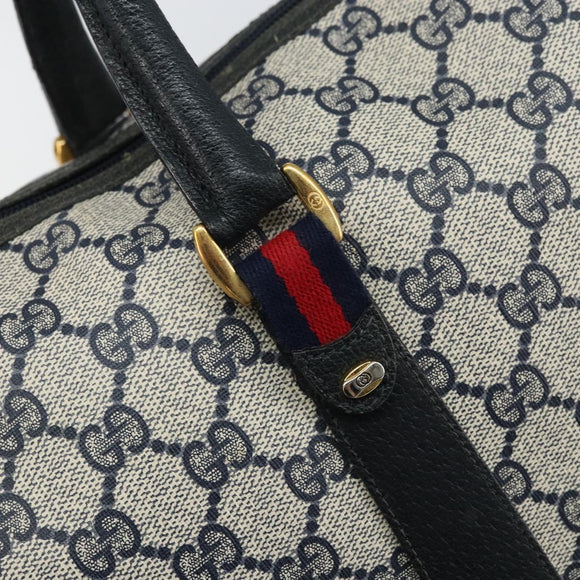 GUCCI GG Supreme Sherry Line Boston Bag PVC Navy Gold 39 02 041 Auth 160862