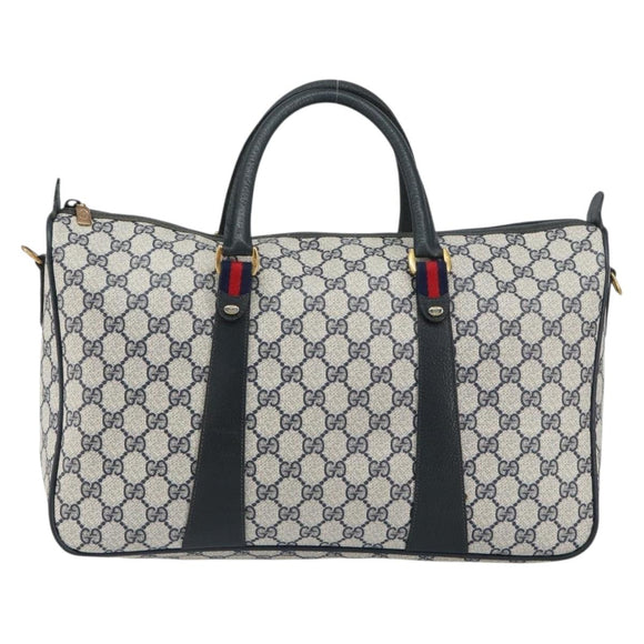 GUCCI GG Supreme Sherry Line Boston Bag PVC Navy Gold 39 02 041 Auth 160862