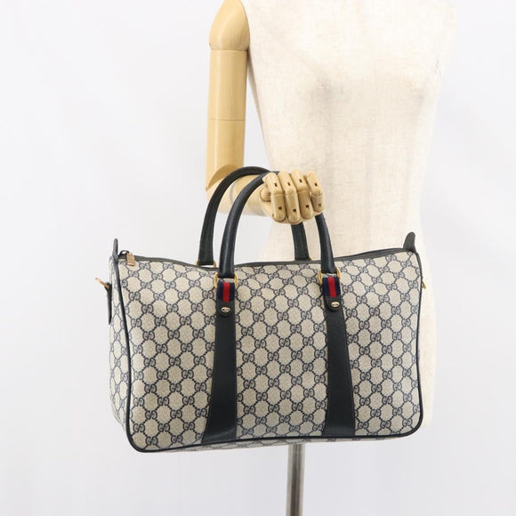 GUCCI GG Supreme Sherry Line Boston Bag PVC Navy Gold 39 02 041 Auth 160862