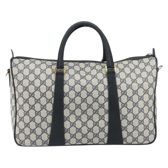 GUCCI GG Supreme Sherry Line Boston Bag PVC Navy Gold 39 02 041 Auth 160862