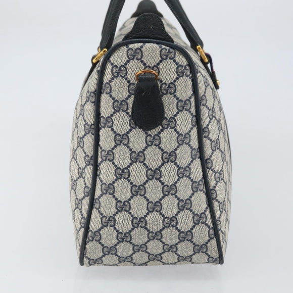 GUCCI GG Supreme Sherry Line Boston Bag PVC Navy Gold 39 02 041 Auth 160862