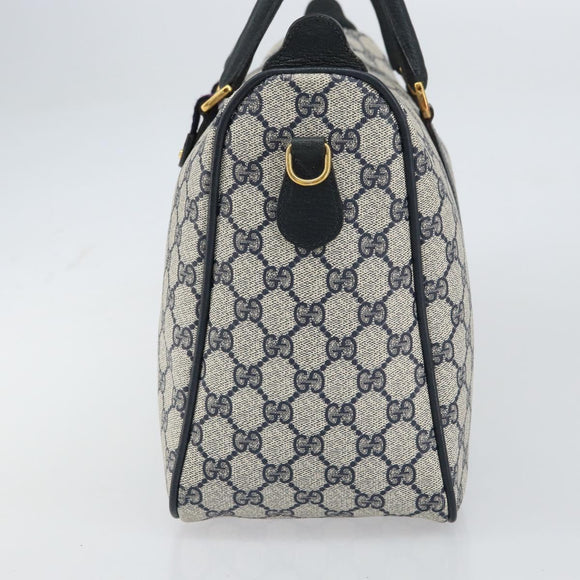 GUCCI GG Supreme Sherry Line Boston Bag PVC Navy Gold 39 02 041 Auth 160862