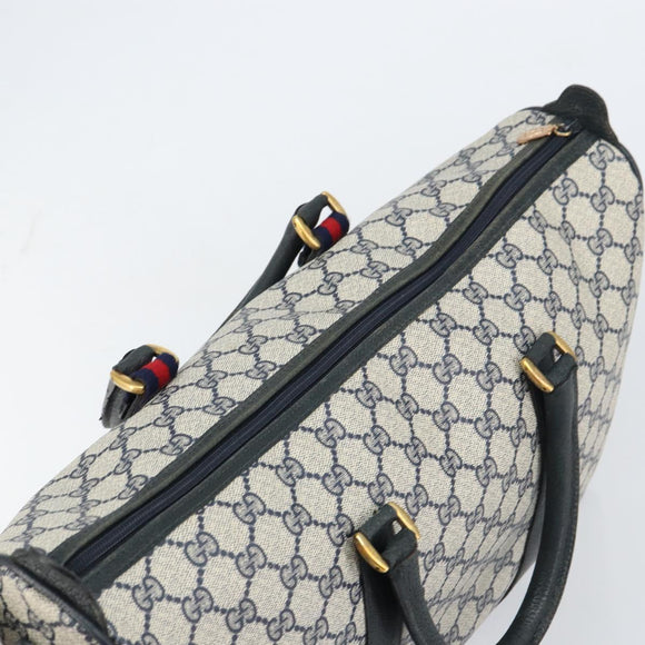GUCCI GG Supreme Sherry Line Boston Bag PVC Navy Gold 39 02 041 Auth 160862