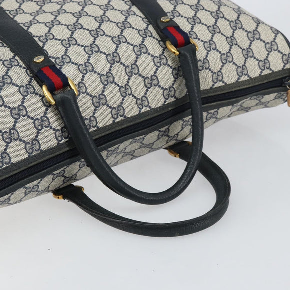 GUCCI GG Supreme Sherry Line Boston Bag PVC Navy Gold 39 02 041 Auth 160862