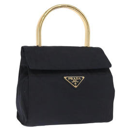 PRADA Hand Bag Nylon Navy Gold Auth 160865