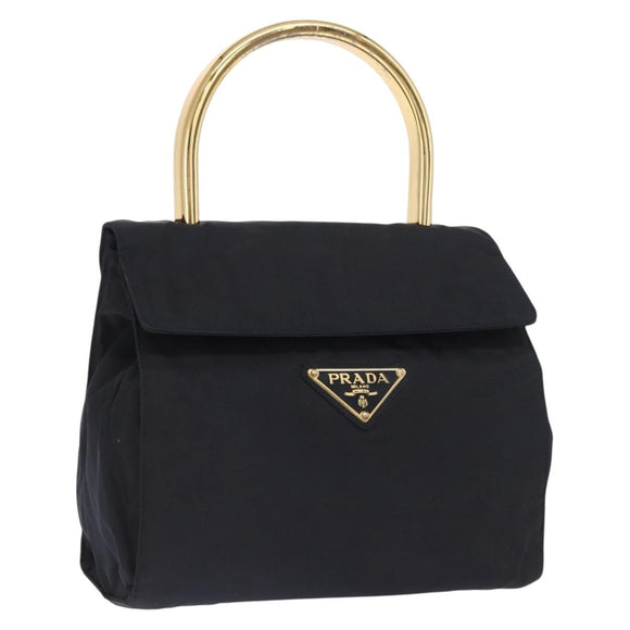PRADA Hand Bag Nylon Navy Gold Auth 160865