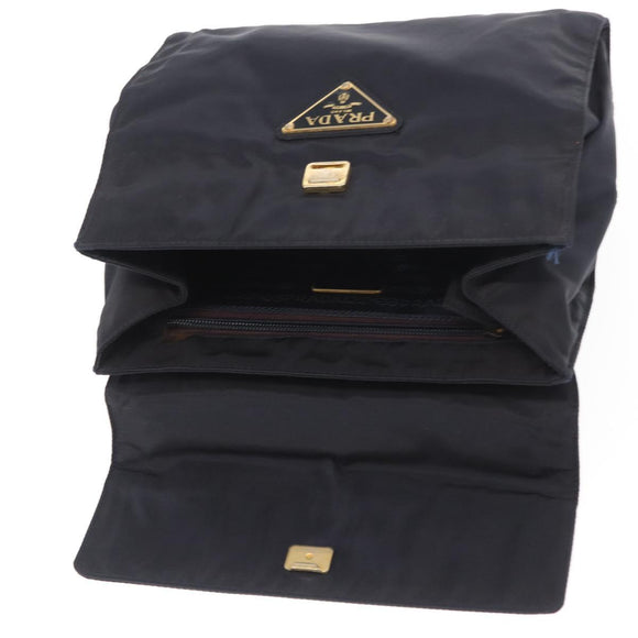 PRADA Hand Bag Nylon Navy Gold Auth 160865
