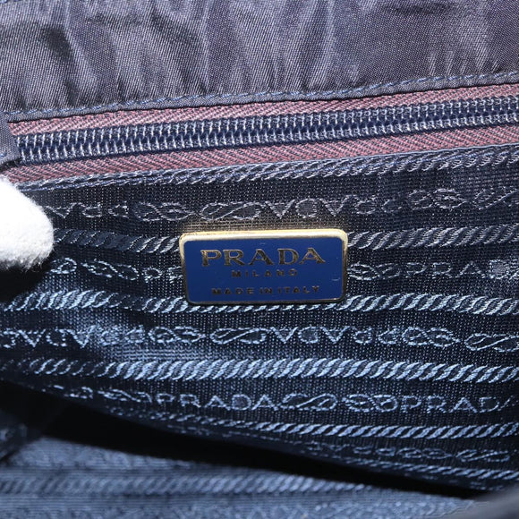 PRADA Hand Bag Nylon Navy Gold Auth 160865