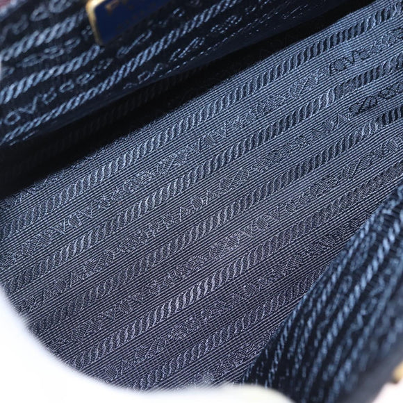 PRADA Hand Bag Nylon Navy Gold Auth 160865