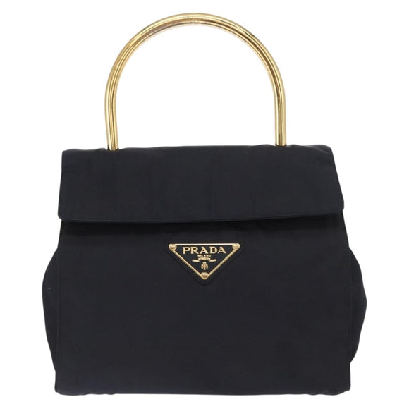 PRADA Hand Bag Nylon Navy Gold Auth 160865