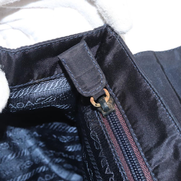 PRADA Hand Bag Nylon Navy Gold Auth 160865