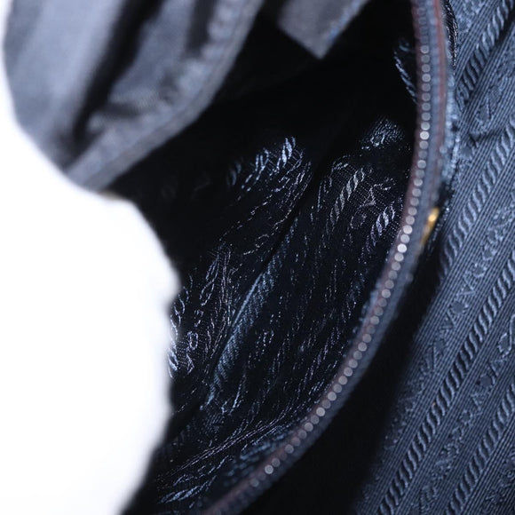 PRADA Hand Bag Nylon Navy Gold Auth 160865