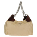PRADA Chain Shoulder Bag Nylon Beige Silver Auth 160872-1