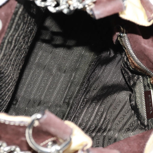 PRADA Chain Shoulder Bag Nylon Beige Silver Auth 160872