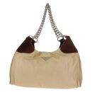 PRADA Chain Shoulder Bag Nylon Beige Silver Auth 160872-13