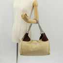 PRADA Chain Shoulder Bag Nylon Beige Silver Auth 160872-24